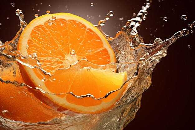 Realistic orange splash and fruit