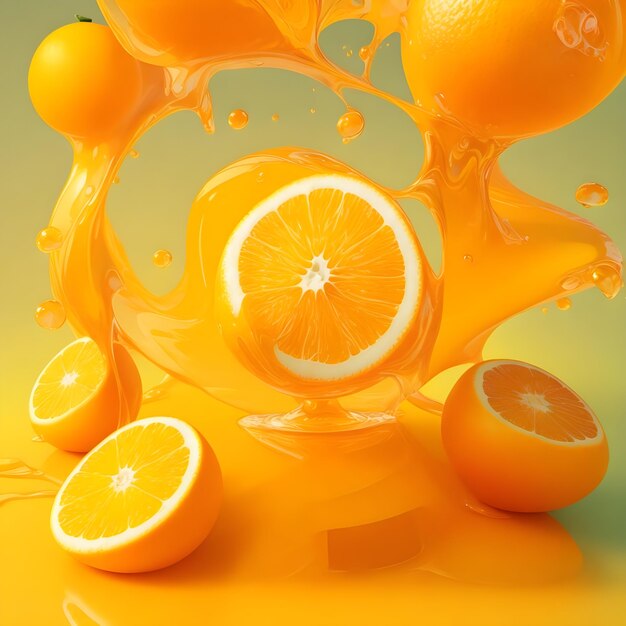 Realistic orange splash and fruit