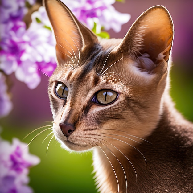 魅惑的な自然な屋外の背景に現実的なオリエンタル猫