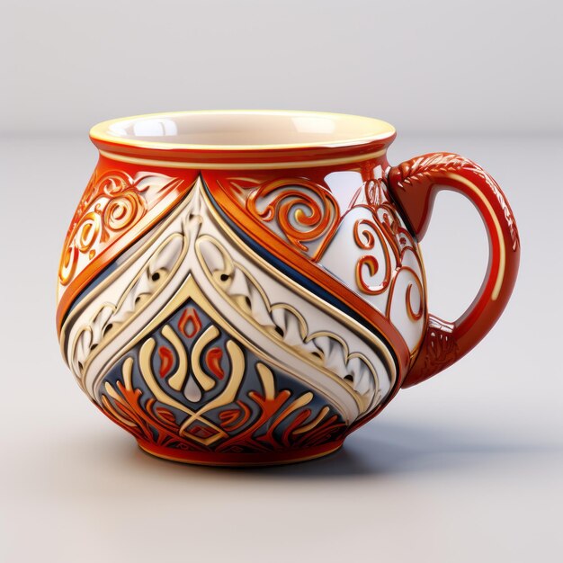 Realistic Oriental Mug 3d Model With Colorful Patterns