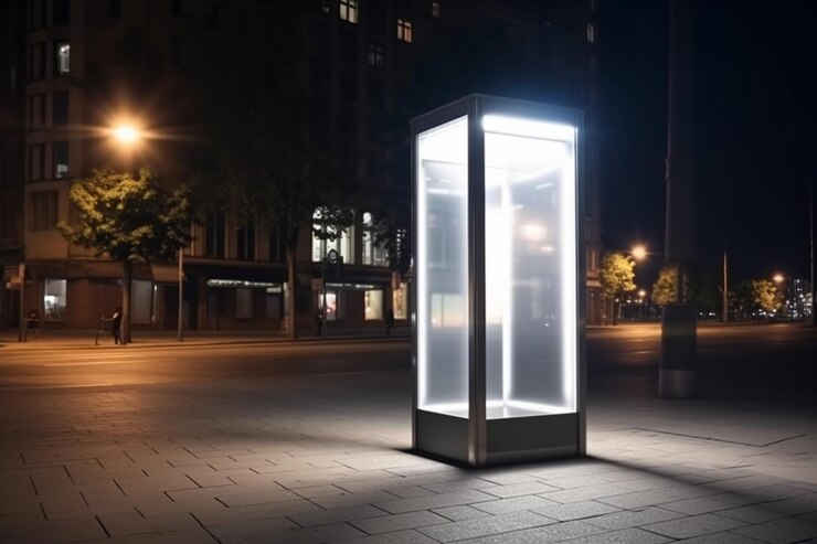Photo realistic outdoor advertising banner street light box display mockup