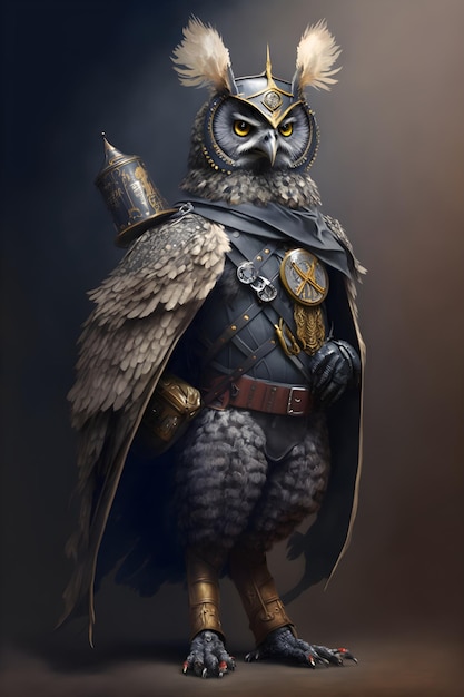 realistic owl soldier. ai generated