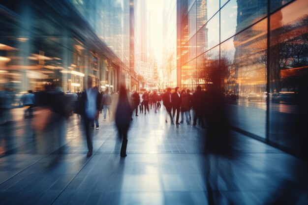 Realistic photo abstract blur people crowd walking in street business finance theme Generative AI