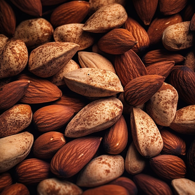 Realistic photo of a bunch of almonds top view nuts scenery