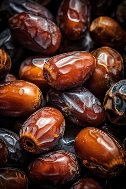 Realistic photo of a bunch of dates top view fruit scenery