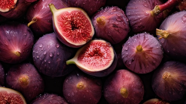 Realistic photo of a bunch of figs top view fruit scenery