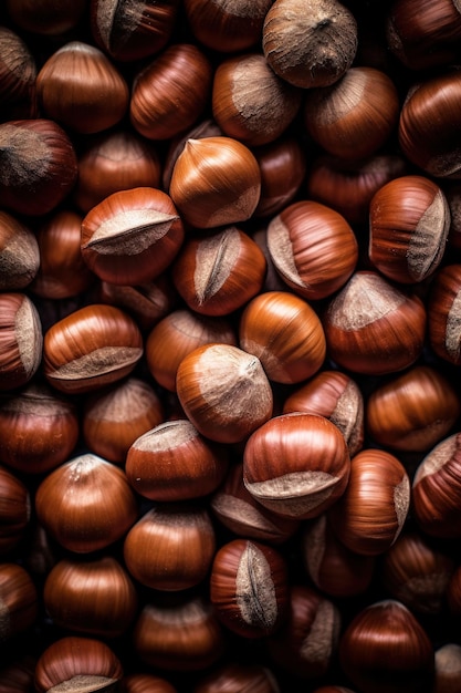 Realistic photo of a bunch of hazelnuts top view nuts scenery