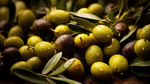 Realistic photo of a bunch of olives top view fruit scenery