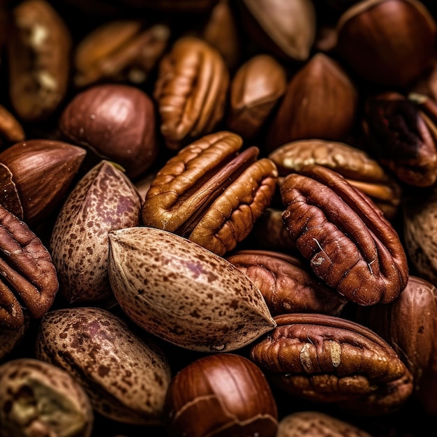 Realistic photo of a bunch of pecans top view nuts scenery