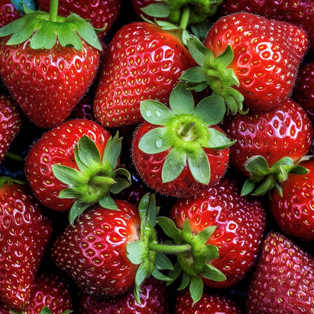 Realistic photo of a bunch of strawberries top view fruit scenery