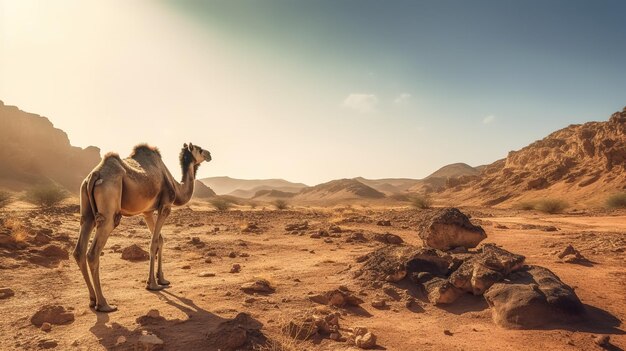 写真 砂漠のラクダのリアルな写真