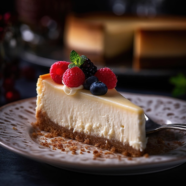 Photo realistic photo of cheesecake closeup food photography