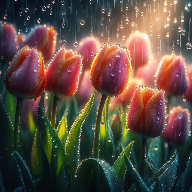 Photo a realistic photo of colorful tulips