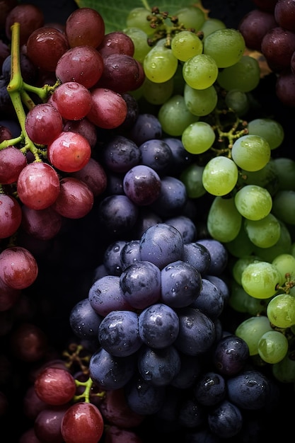 Realistic photo of different kind of grapes top view fruit scenery