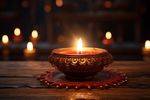 Realistic photo of an Indian candle on a wooden table