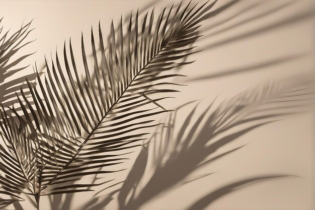 Фото Реалистичная фотография тени пальмовых листьев на бежевом фоне с гладким цветом кожи и растениями