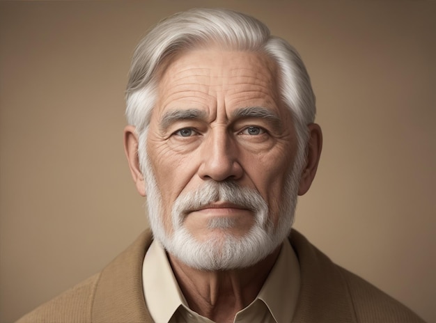 Realistic photo of one older men with an beige background by Generative AI