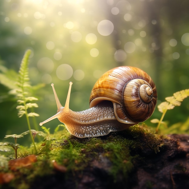 realistic photo of a snail in the nature