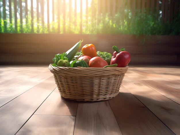 Photo realistic photo with white background basket with vegetables