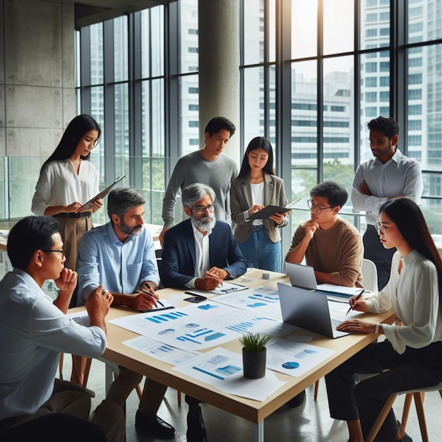 realistic photo of workers in a meeting