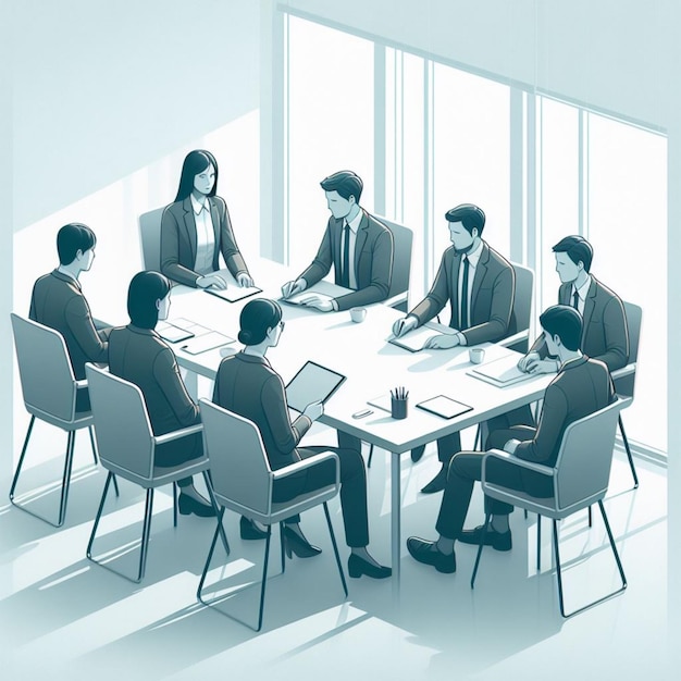 realistic photo of workers in a meeting