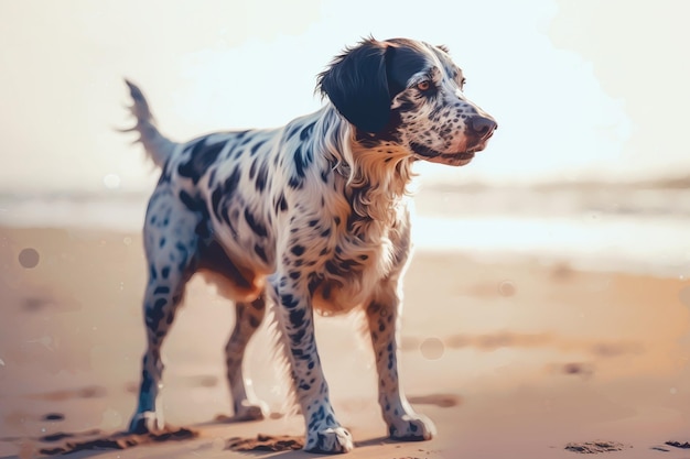 Реалистичная фотография красивой собаки на пляже