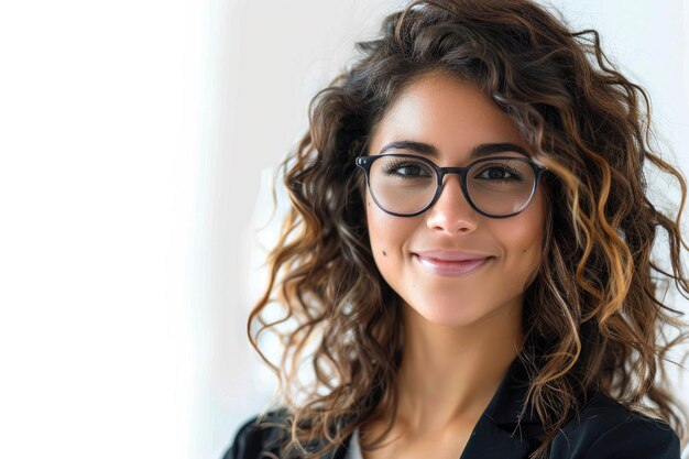 Photo realistic photograph of a complete of the young smiling businesswoman working on digital tablet focu