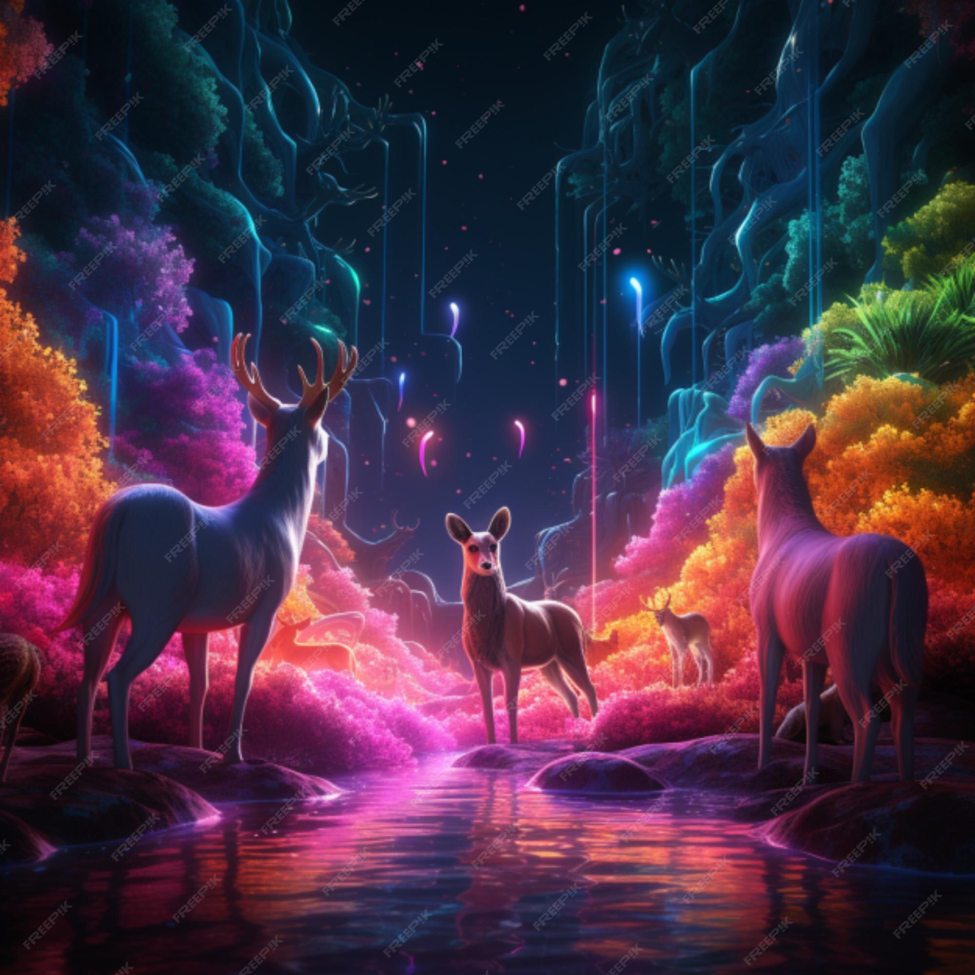 Premium AI Image | realistic photograph of different animal in neon