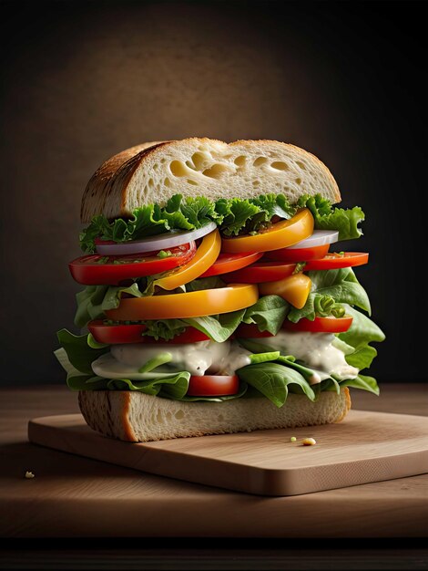 Realistic photograph of vegetable sandwich food photography