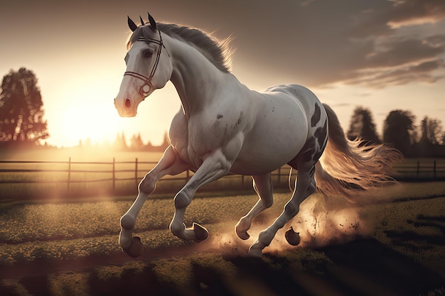 Realistic photography of a black horse running over a field Generative Ai