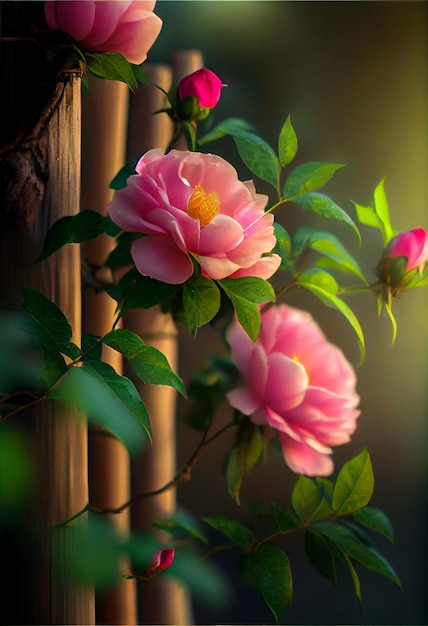 Realistic photography of blooming Chinese rose flowers generative ai