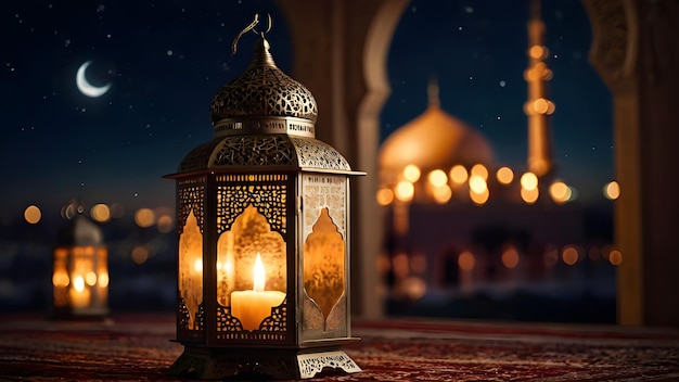 Foto un'immagine realistica di una lanterna in stile islamico