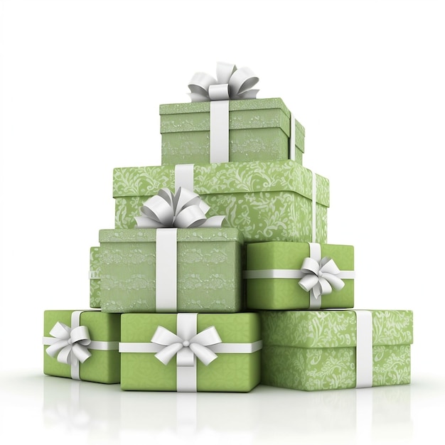 Реалистичные зеленые декоративные подарочные коробки с луками