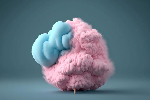 Realistic pink and blue cotton candy on blue background AI Generation