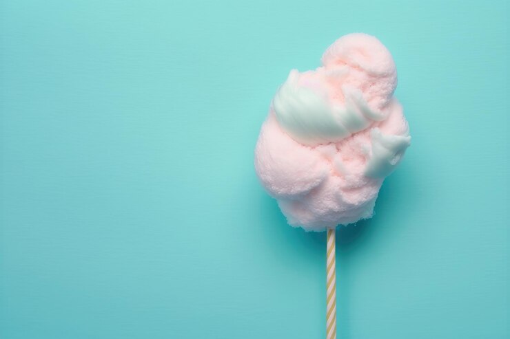 Realistic pink and blue cotton candy on pastel background AI Generation