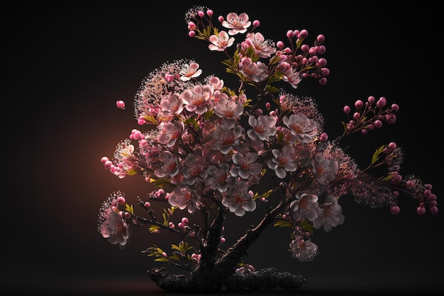 Realistic pink cherry blossoms on a black background