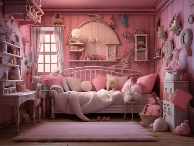 Realistic pink doll bedroom