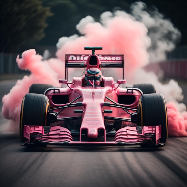 A realistic pink F1 car in a Track