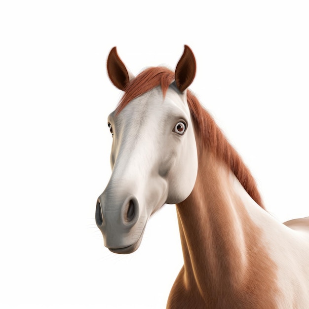 Foto realistico cavallo pixarstyle su sfondo bianco in 8k uhd