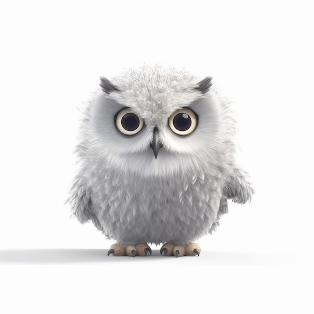 Realistic Pixarstyle Owl On White Background In 8k Uhd