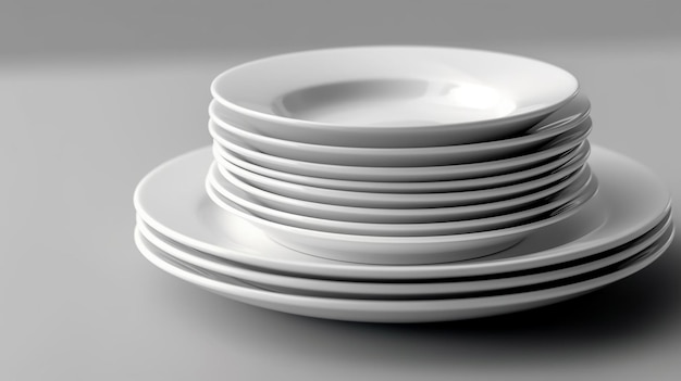 realistic plates stacks white clean dishes stacks with plain background