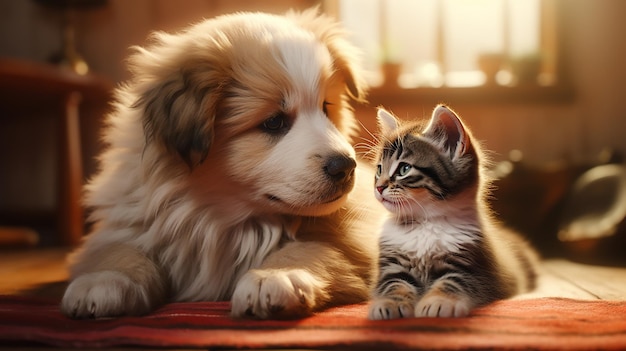 Realistic Playtime Cute Puppy and Kitten Interaction