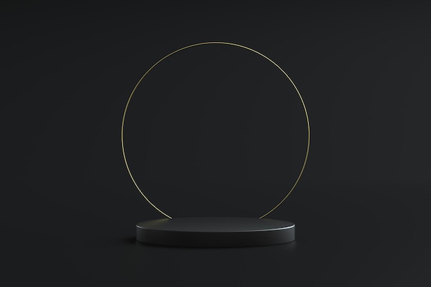 Realistic Podium Background Black with Gold Ring