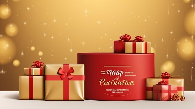 Realistic podium christmas day sale banner template