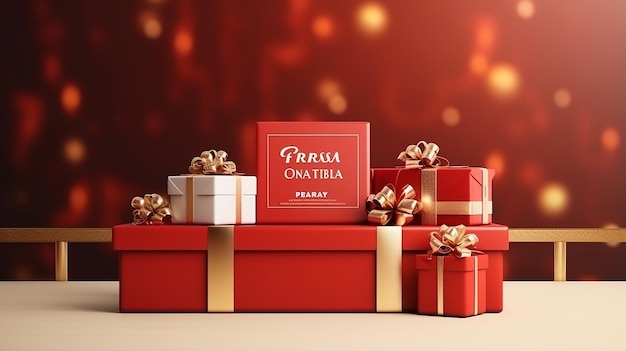 Realistic podium christmas day sale banner template