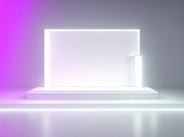 Realistic podium display with neon white lights