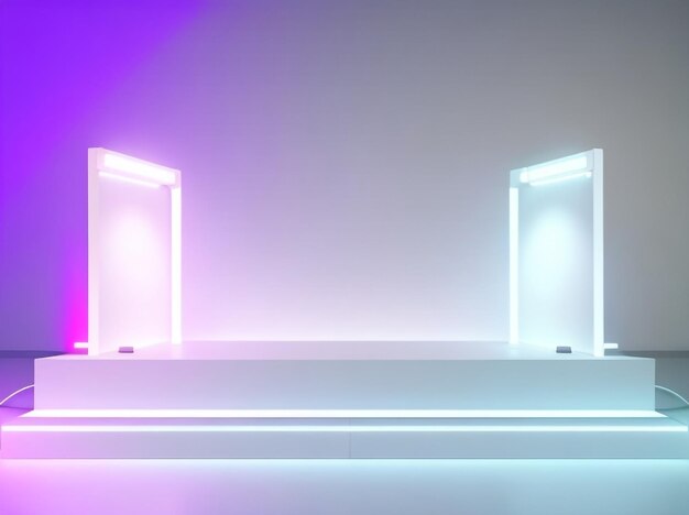 Realistic podium display with neon white lights