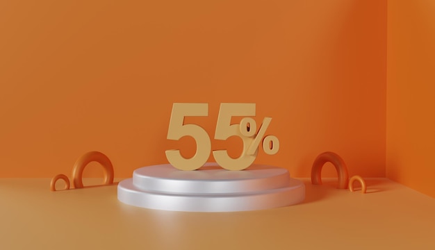 Реалистичный современный подиум со скидкой 55 процентов на оранжевом фоне