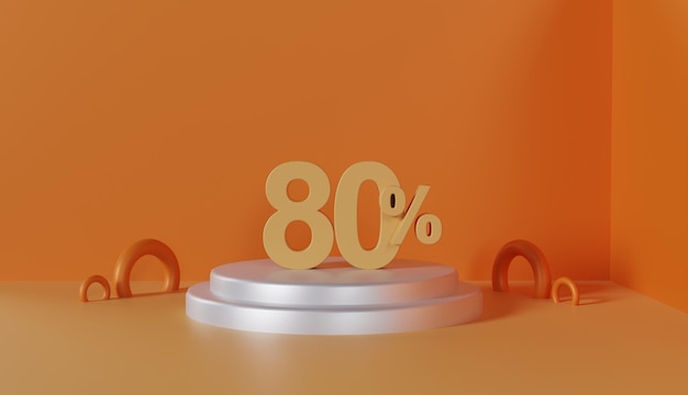 Realistic podium modern with 80 percent off on orange background