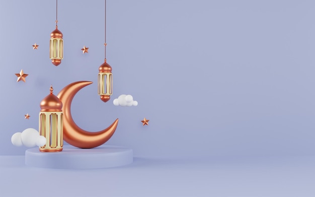 Realistic podium for ramadan themes background design